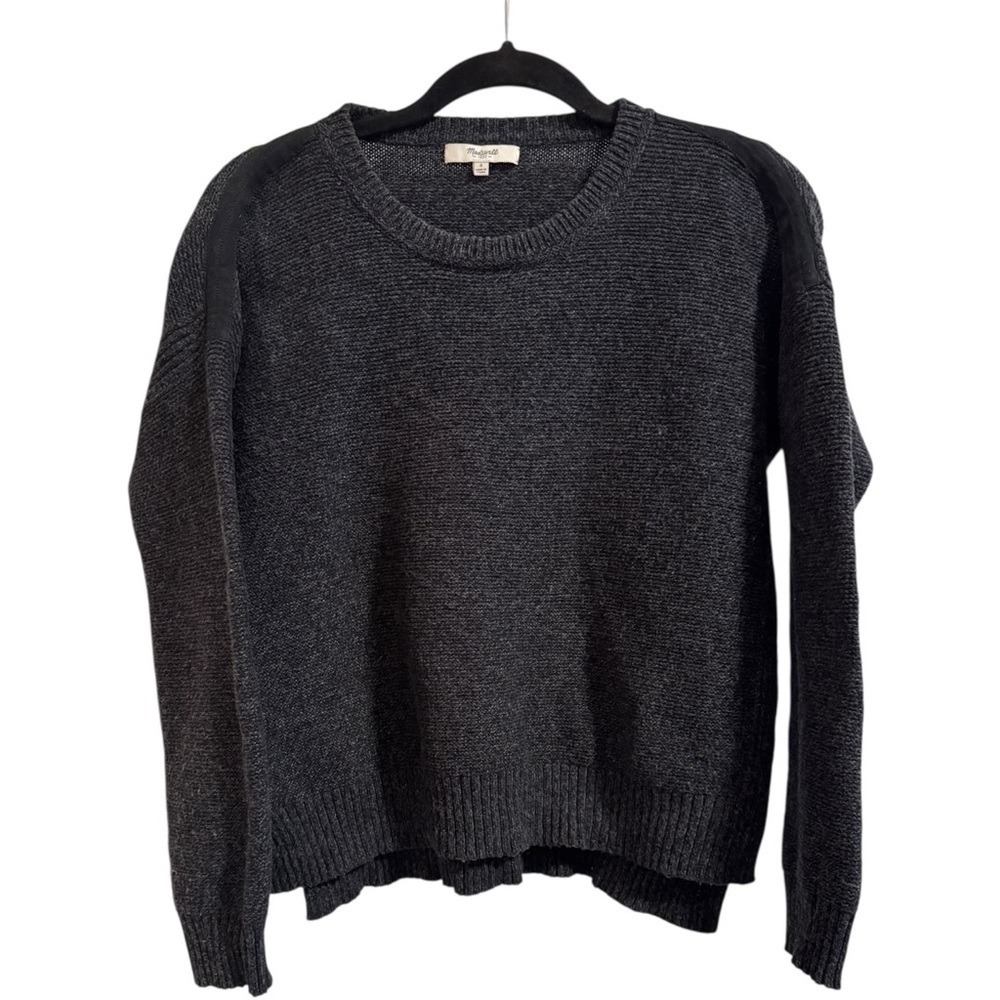 Madewell Knit Sweater with Suede Shoulder Detail (Size S)
